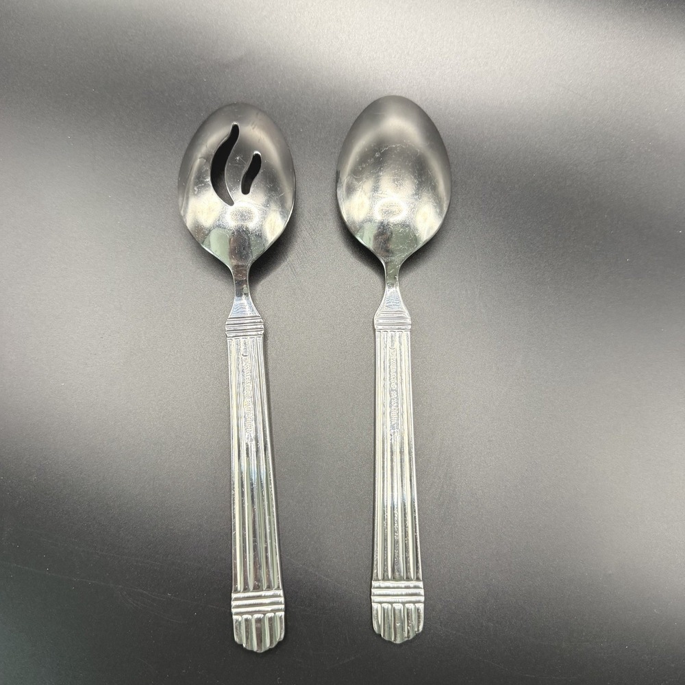 Wallace Silversmiths Stainless Flatware Chardonnay Serving Spoon Set 18/10 - Picture 2 of 7